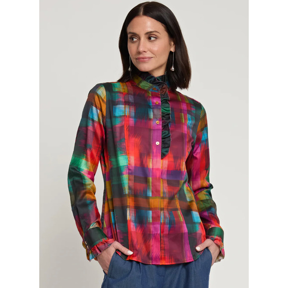 HINSON WU SHIRT ATHENA LONG SLEEVE SATIN FESTIVE PLAIN PRINT SHIRT SIZE 6 - Picture 2 of 8